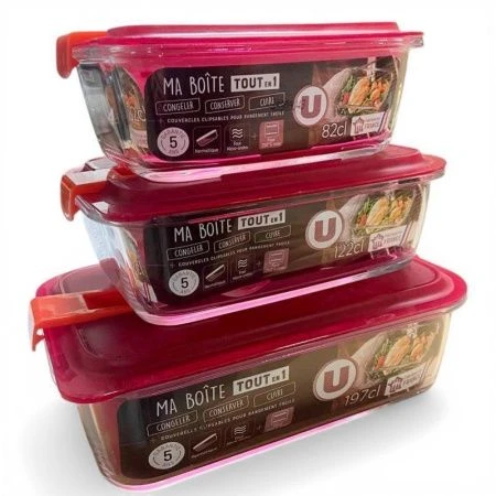 Контейнер пищевой 1,97л стекло EN UN BOX RASPBERRY пласт.крышка прямоугольный Q5369 (12)