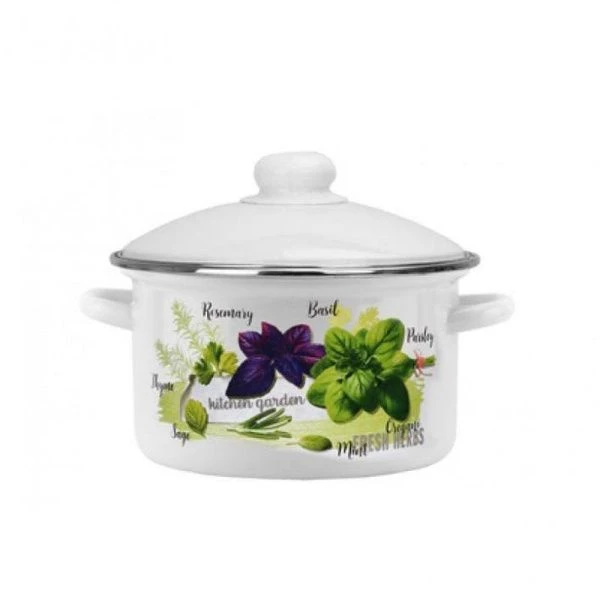 Кастрюля 2л эмаль БАЗИЛИК белая с рис. 01-1610/4 (8)