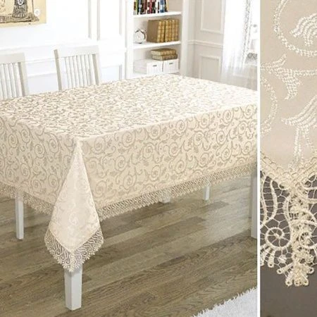 Скатерть 160*360см полиэстер прямоугольная с гипюром Karna KDK (Бежевый)