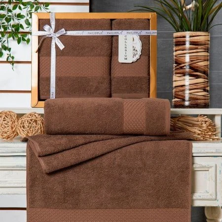 Набор полотенец махровые 2пр 50*90/70*140см жаккард PHILIPPVS PERA шоколадный 500гр подар.уп
