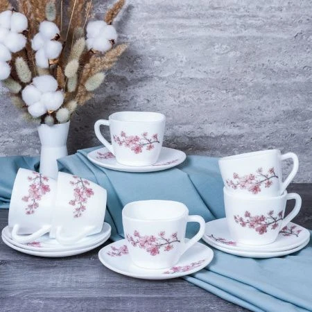 Чайный набор 12пр стеклокерамика САКУРА на 6 персон 250мл ф.квадрат FXB220/FBD220-6A (7196) (8)