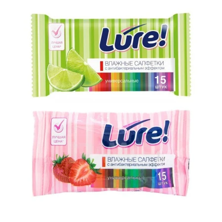 Влажные салфетки LURE 15шт. антибактериальные (110)