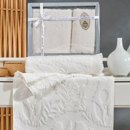 Набор полотенец махровые 2пр 50*90/70*140см жаккард с бахр. PHILIPPUS BELEK A091 кремовый подар.уп.