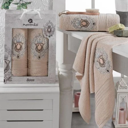Набор полотенец махровых 2пр 50*80/70*130см MERZUKA BOSS бежевый 380гр