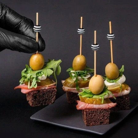 Шпажки для канапе 12см 100шт бамбук Бусина черно-белая в пакете PATERRA (50)