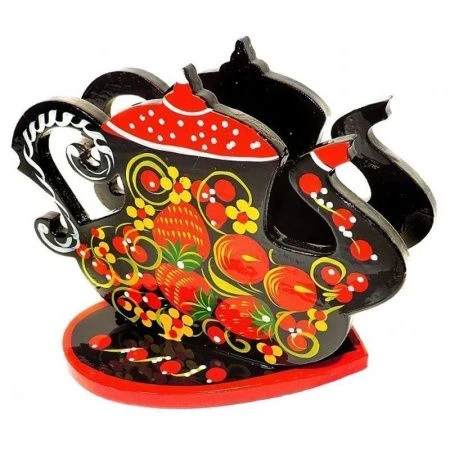 Салфетница 11*14см дерево Чайник с хохломской росписью (1)