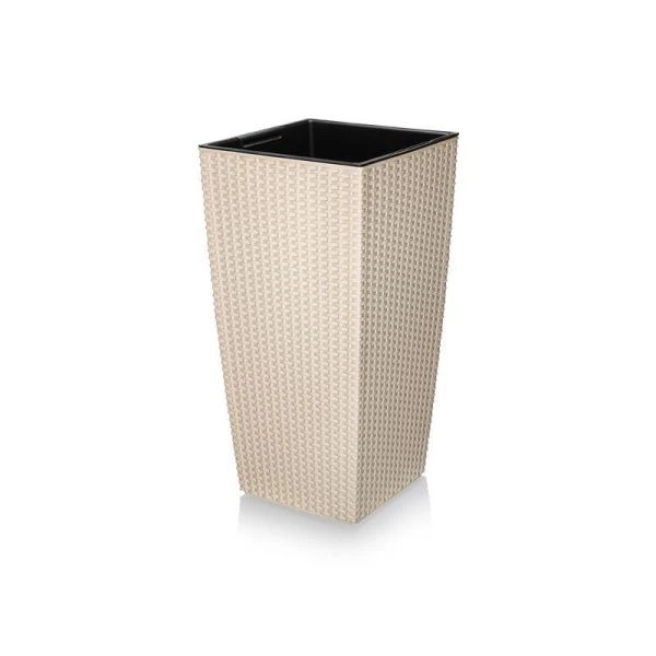 Кашпо 17л 29,5*29,5*56,5см пластик Camellia ротанг слон.кость (2)