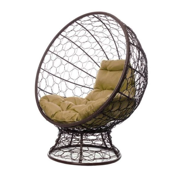 Кресло на подставке 160*170*98см КОКОС с ротангом коричневое бежевая подушка