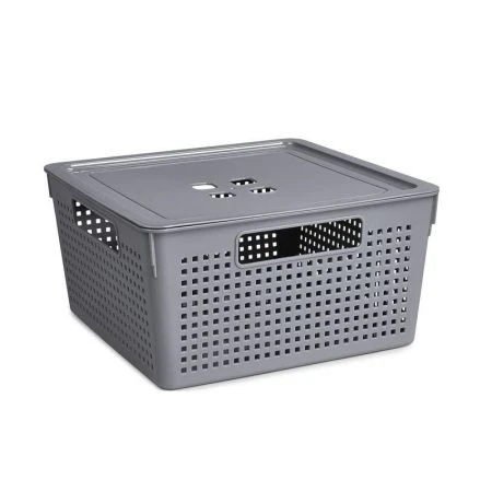 Корзина для хранения 11л 290*290*150мм пластик ЛОФТ серая с крышкой (17)