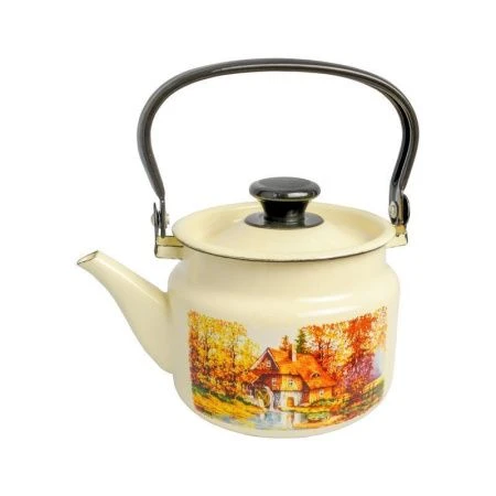 Чайник 2л эмаль СТАРАЯ МЕЛЬНИЦА слон.кость с рис. цилиндрический 42704-102/6-У (4)