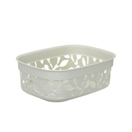 Корзинка для хранения 1л 185*140*65мм пластик ФЛОРА Белый ротанг (24)