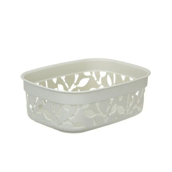 Корзинка для хранения 1л 185*140*65мм пластик ФЛОРА Белый ротанг (24)