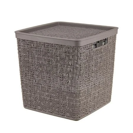 Корзина для хранения 17л 28*28*28см пластик БЯЗЬ французcкий серый с крышкой (8)
