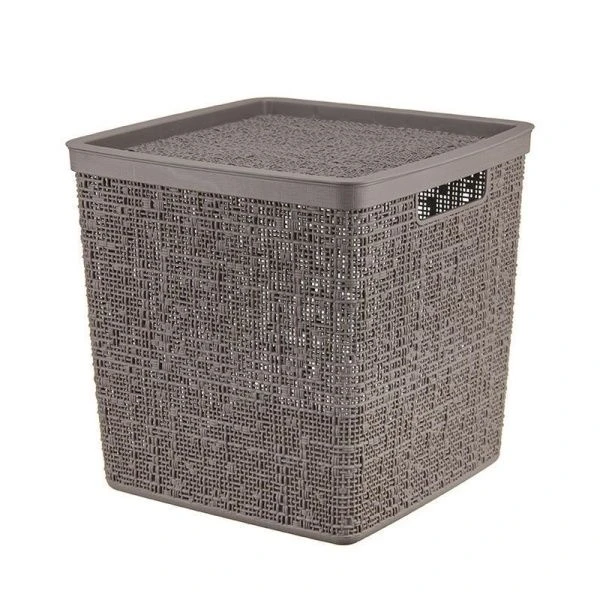 Корзина для хранения 17л 28*28*28см пластик БЯЗЬ французcкий серый с крышкой (8)