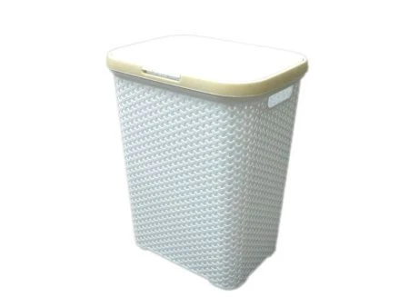 Корзина для белья 60л пластик ПЛЕТЕНАЯ белая с крышкой 44*34*55,5см 2102 (6)