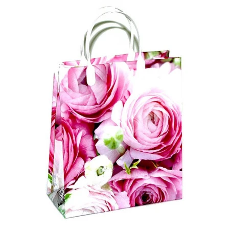 Пакет с пластиковой ручкой 23*25*10см Розовые пионы 01-092 (20/200)