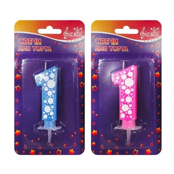 Свеча в торт стеарин Цифра ЗАБАВА 1 розовый/голубой (24)