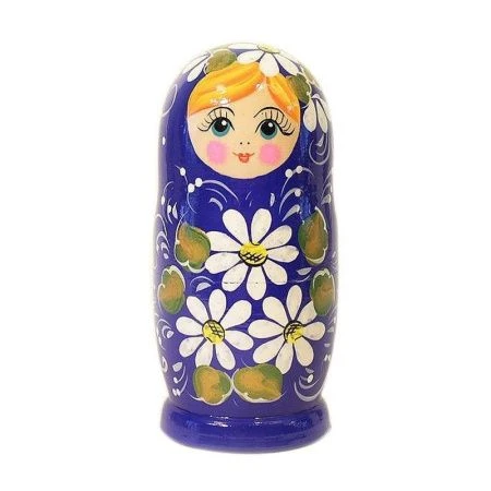 Матрешка 5-ти кукольная дерево Ромашка синяя h15 см, d 8-6см (1)