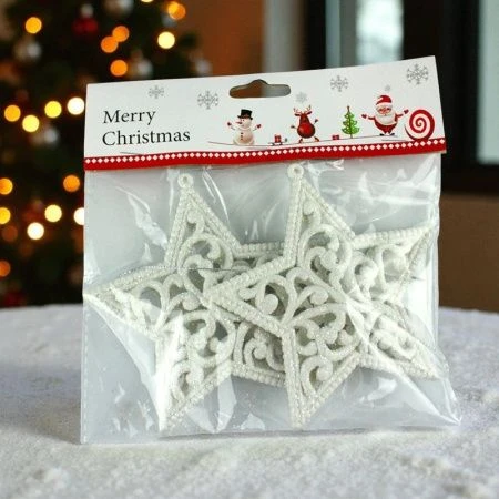 Игрушки новогодние на елку ЗВЕЗДЫ набор 2шт 12*12см пластик белый OSHR20-462/JC-16548 (1200)