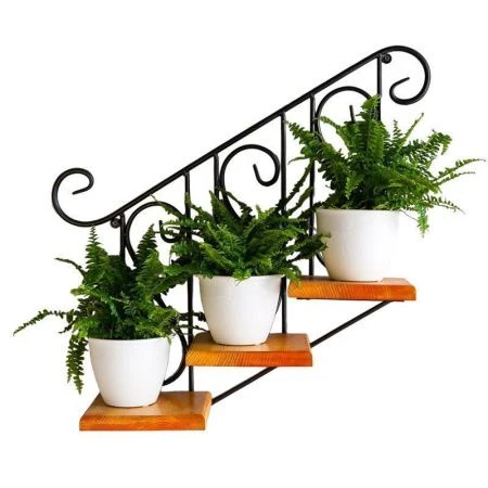 Полка настенная на 3 цветка металл/ дерево Лестница черная 84*20*63см 13-813 (1)