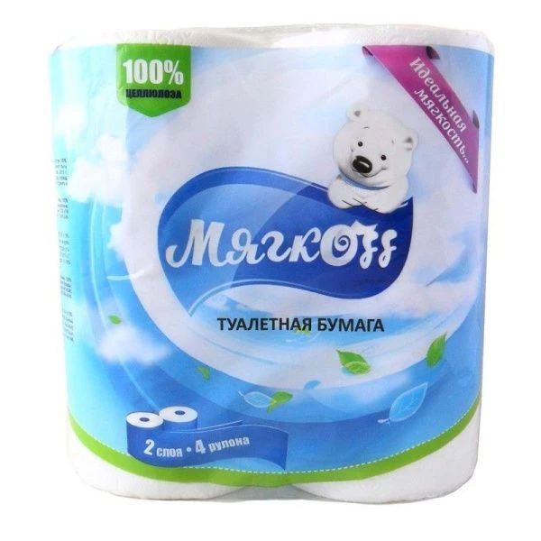 Бумага туалетная МЯГКОФФ 4шт белая 2-х слойная с втулкой ТБ,М,2,4Б,16 вт (12)