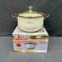 Кастрюля 5л эмаль со стекл.крышкой ручка золото кремовый перламурт (6)