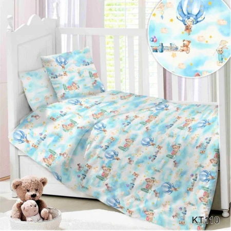 КПБ детский сатин 100%хлопок luxe Lime Time BABY TIME (нав.40*60) рис. Зайка на воздушном шаре