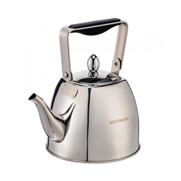 Чайник со свистком 1л нерж.сталь матовый черная ручка (12)