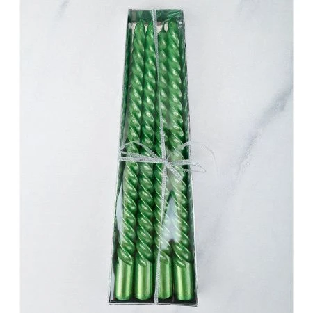 Набор свечей 4шт 25см парафин витые глянцевые зеленый LY-153 (144)
