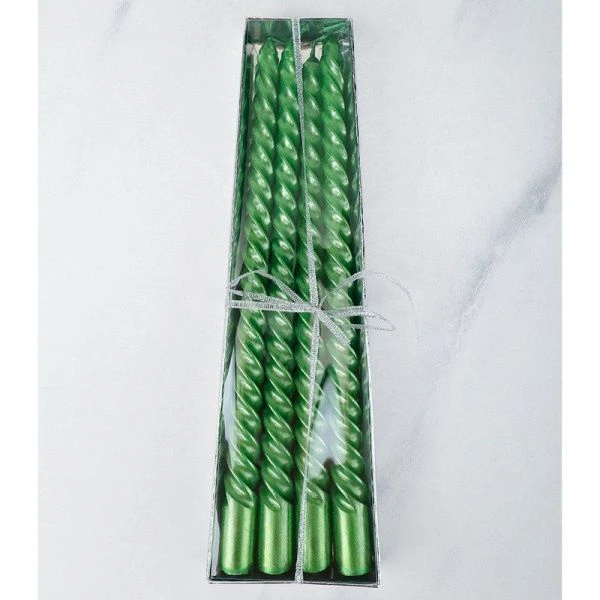 Набор свечей 4шт 25см парафин витые глянцевые зеленый LY-153 (144)