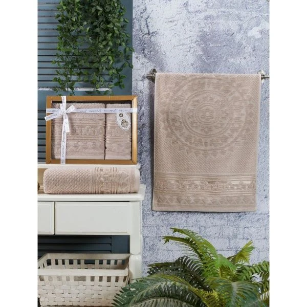 Набор полотенец махровые 2пр 50*90/70*140см жаккард PHILIPPUSA KUVEL 086 бежевый подар.уп.