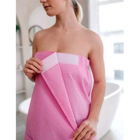 Набор для сауны женский вафельный 2пр (килт 90*146см, полотенце 47*90см) Розовый