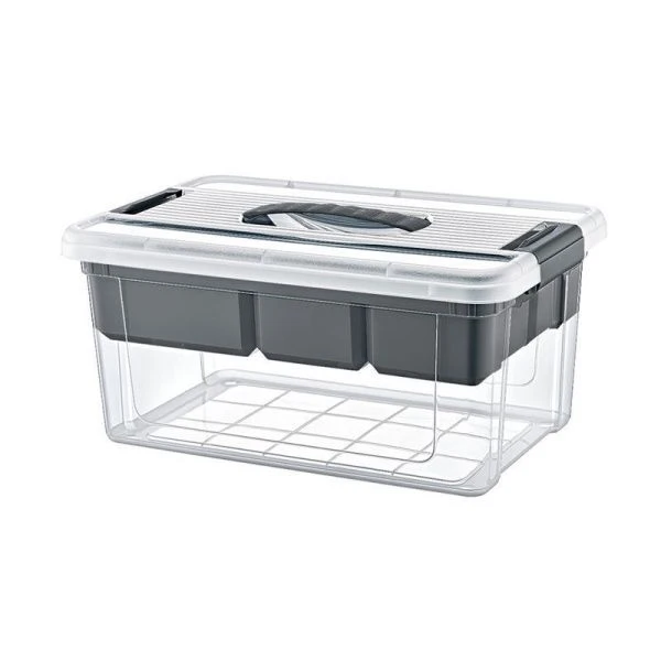 Органайзер универсальный 10л пластик со вставкой StorMax прозрачный/графитовый (6)