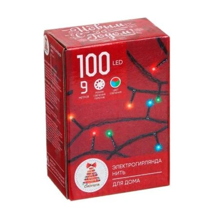 Гирлянда эл 9м 100 LED вьюн RG/RB автореж ПВХ черный 220В СНОУ БУМ