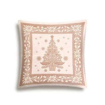 Наволочка декоративная новогодняя 45*45см гобелен НИДЕРЛАНДЫ бежевый орнамент серебряный люрекс