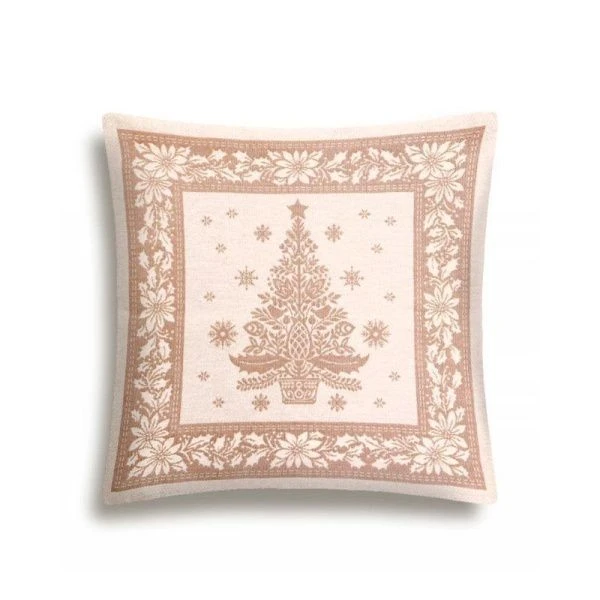 Наволочка декоративная новогодняя 45*45см гобелен НИДЕРЛАНДЫ бежевый орнамент серебряный люрекс