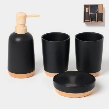 Набор для ванной "Эко" 4 предмета (мыльница. дозатор для мыла, 2 стакана), цвет черный   6851677
