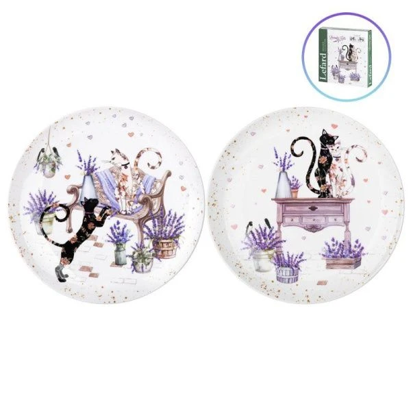 Тарелки мелкие набор 2шт 20,5*2см фарфор ЛАВАНДОВЫЕ КОТЫ десертные (18)