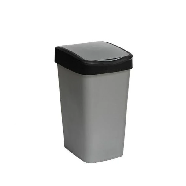 Контейнер для мусора 10л 235*195*337мм пластик Tandem сер.металлик/черный с подвижной крышкой (8)