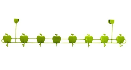 Вешалка на дверь 8 крючков с подвесом Яблоки металл 18х68х10см (зелёный перламутр) JC-1113 (60)