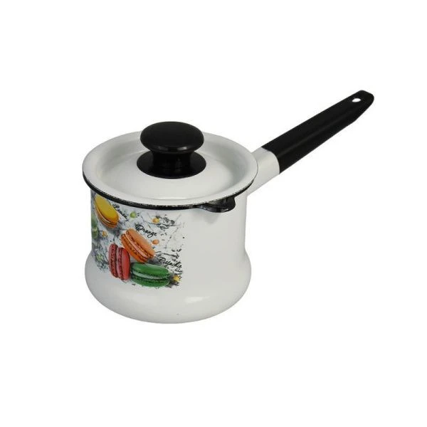 Ковш 1л эмаль ЦВЕТНОН ПЕЧЕНЬЕ с крышкой белый с рис. 90204-072/4 (8)