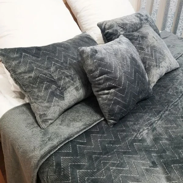 Плед 150*200 фланель двухсторонний ДомВелл рис. Зигзаг серый