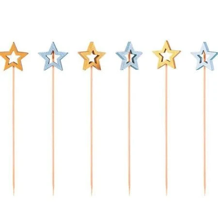 Шпажки для канапе бамбук 12см 50шт. Звезды люкс золото/серебро в пакете PATERRA (25)