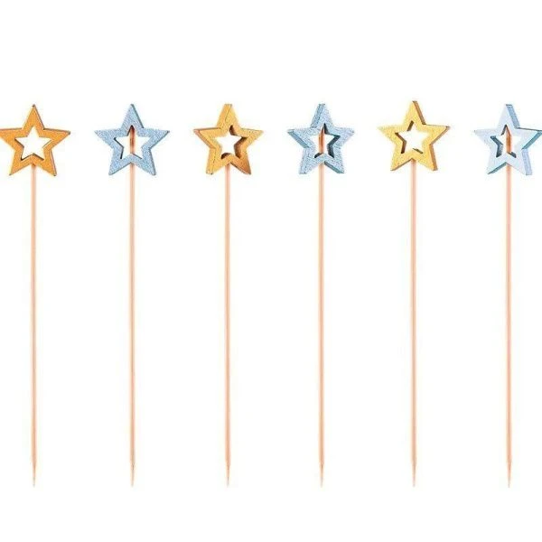 Шпажки для канапе бамбук 12см 50шт. Звезды люкс золото/серебро в пакете PATERRA (25)