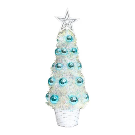 Елка искусственная 35см со светодиодами с игрушками PE/PVC белый/голубой XR-2023034/JC-15175 (60)