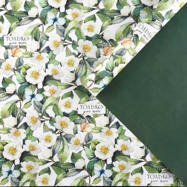 Бумага упаковочная крафт 70*100см двухсторонняя Цветочная (10)