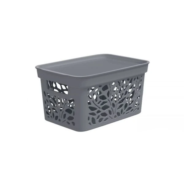 Корзинка 10л 333*225*174мм пластик Leaves серый с крышкой (12)