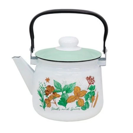 Чайник 2,5л эмаль КУЛИНАРНЫЕ ТРАВЫ белый с рис. 01-2711/6 (4)