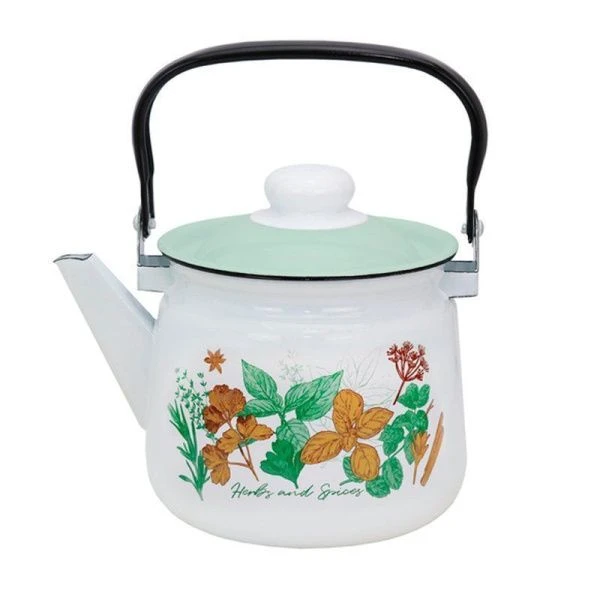 Чайник 2,5л эмаль КУЛИНАРНЫЕ ТРАВЫ белый с рис. 01-2711/6 (4)