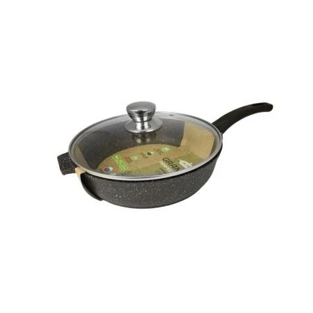 Сковорода 28см алюминий АП Granit Perfection chocolate с несъемной ручкой стекл.крышкой (6)